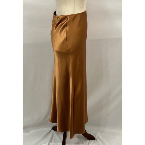 REFINE Sz 3 M Tan Gold 100% Silk Lydia Midi Slip Skirt - Picture 6 of 12